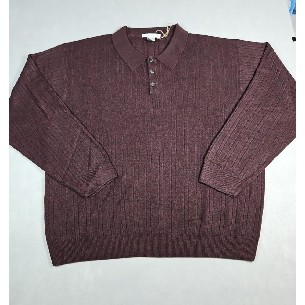 Geoffrey Beene Mens Burgundy Ribbed Knit Pullover Polo Sweater Size XXL